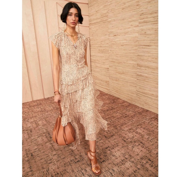 Ulla Johnson Sheer Fil Coupe Silk-Blend Chiffon Leopard Ikat Dot Marilyn Blouse - Picture 13 of 14